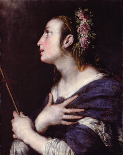 バラの冠を持つ聖人 作： Bernardo Strozzi